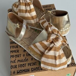 Gold leather espadrilles